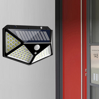 Lampe solaire à 100 LED avec capteur de mouvement PIR, lampe solaire extérieure, IP65, étanche, applique murale, alimentée par l'énergie solaire, lampe de jardin, lampe de rue