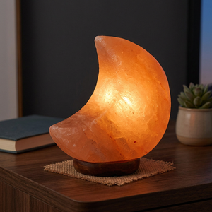 Wholesale Himalayan Pink Salt Lamp Best Quality Moon Shape Aromatherapy Lamp with Carved Wooden Base Stylish Love Lamp - Product Image 1