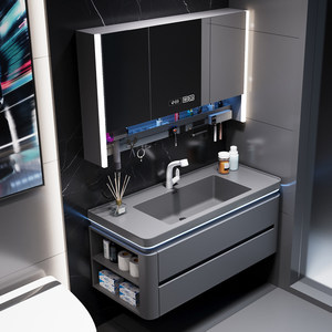 Light luxury hotel style rock integrated basin multifunctional intelligent <b>mirror</b> cabinet bathroom cabinet - Product Image 2