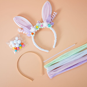 Diadema con Orejas de Conejo de Pascua, Kit de Manualidades, Diadema de Felpa Hecha a Mano con Limpiapipas <span class=keywords><strong>para</strong></span> Niñas, Decoración <span class=keywords><strong>para</strong></span> Fiestas de Pascua - Product Image 1