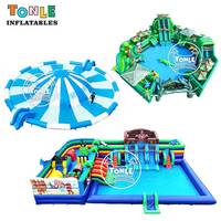 Jeux de plein air, toboggan gonflable commercial pour parc aquatique terrestre avec piscine pour location de fête