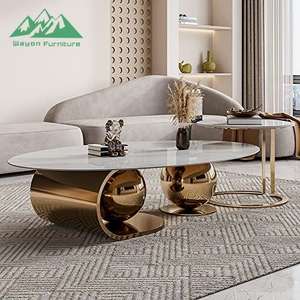 Mesa <span class=keywords><strong>de</strong></span> <span class=keywords><strong>Centro</strong></span> Moderna <span class=keywords><strong>de</strong></span> Lujo Wayon con Base Geométrica Única para Sala <span class=keywords><strong>de</strong></span> Estar <span class=keywords><strong>de</strong></span> Villa - Product Image 3