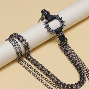 โซ่คาดเอวสไตล์พังก์ โซ่โลหะแบบมีหนาม สีดำ ทำจากโลหะผสมสังกะสี ใช้ได้ทุกวัน แฟชั่นเครื่องประดับร่างกาย พร้อมห่วงร้อยเข็มขัดหลายห่วง - Product Image 3