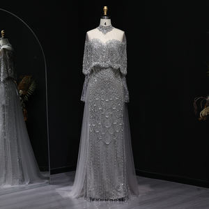Sharon zei: SS557 Luxe grijze Dubai avondjurk met cape, lange mouwen, afneembare overskirt voor dames bruiloft feest - Product Image 6