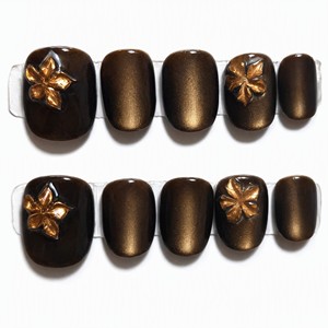 Uñas Postizas de Lujo con Diseño de Ojo de Gato, Acrílicas, con Flores en Relieve, Cobertura Total, con Pegamento para Uso Diario - Product Image 2