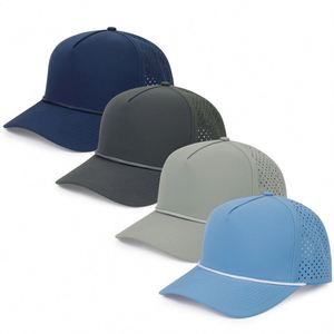 Wholesale High Quality <b>Waterproof</b> Laser Cut Hole Perforated Dad <b>Hat</b> With Custom Logo Baseball Caps With Rope - Product Image 2