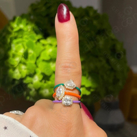Gemnel New Design Bijoux en argent 925 Multi arc-en-ciel Couleur émail Orange Marquise Bague de mariage pour femme