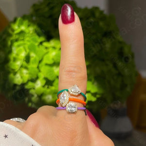 Gemnel New Design Bijoux en argent 925 Multi arc-en-ciel Couleur émail Orange Marquise Bague de mariage pour femme - Product Image 2