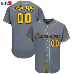 High Quality Gray Baseball Jersey Uniform Custom Wholesale T Shirts Full <b>Button</b> Sublimation Plus Size Moisture Breathable - Product Image 2