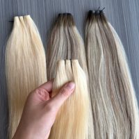 Extensions de cheveux humains lisses, mèches de cheveux blondes et multicolores nouées à la main, tissages de cheveux 100 % naturels pour salon