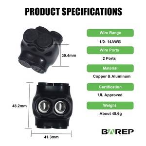 Клеммы-разветвители Barep <span class=keywords><strong>UL</strong></span> 1/0-14AWG с двумя входами, быстроразъемные, для изолированного провода, для быстрого подключения питания - Product Image 2