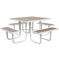 Table de pique-nique carrée en bois commerciale d'extérieur, banc, meubles de jardin, table à manger, terrasse extérieure, table de café avec trou pour parapluie