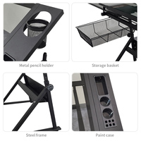 Table de dessin et d'étude réglable pour étudiants en architecture avec plateau en verre trempé, rétractable