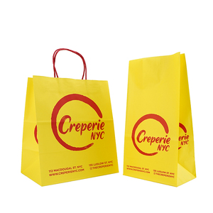 Sacs de courses en papier kraft jaune personnalisés avec logo et poignées torsadées pour événements promotionnels et emballages de détail en gros - Product Image 6