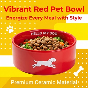 Gamelle en céramique rouge vif pour animaux, peu profonde, antidérapante, robuste, compatible avec les animaux à poils longs, 3 tailles, pour eau et nourriture, personnalisable avec logo OEM - Product Image 3