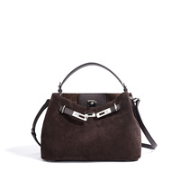 Sac à bandoulière de luxe en cuir de vachette suédé, sac hobo vintage, sac fourre-tout à grande capacité, bandoulière réglable en polyester pour