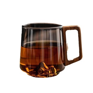 Tasse à thé en verre borosilicate de haute qualité avec poignée en bois, transparente, gris fumé, pour usage domestique - Product Image 5