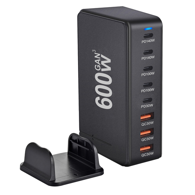 Bulk Order 600W GaN PD QC 3.0 Charger Station for Laptop for Phone 8 Ports 140W 100W 65W Smart Desktop Charger Global Plugs