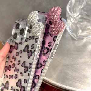 Kim Cương Bow Trường Hợp Đối Với iPhone 16 Pro Max 13 15 14 Cộng Với Dễ Thương Kitty Đáng Yêu <span class=keywords><strong>Leopard</strong></span> In Phong Cách Điện Thoại Bìa Cho iPhone 11 12 - Product Image 3