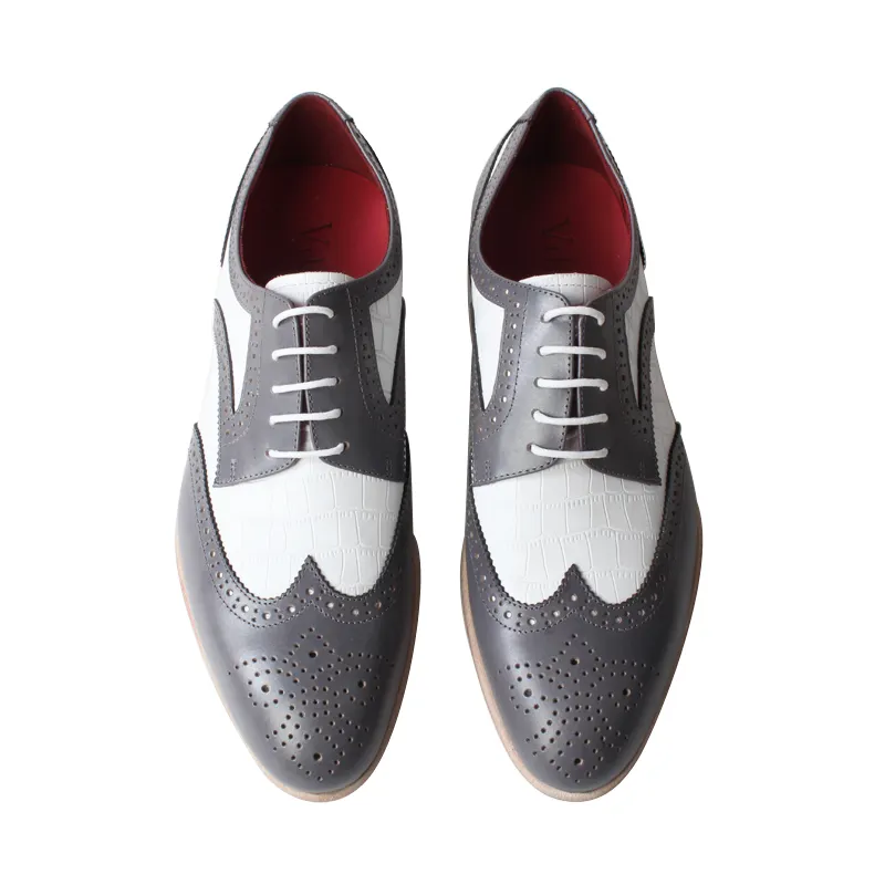 Vikeduo Hand Made Latest Collection Male Genuine Leather Sole White Grey Derby Shoes Sexy Men's Shoes Dress