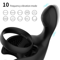 Meilleure vente Anneau pénien vibrant en silicone avec double anneau Scrotum Massage de la prostate Anneau pénien vibrateur pour hommes Retarder l'éjaculation