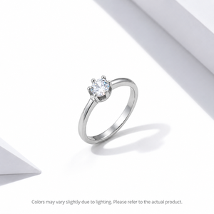 <b>Stainless</b> <b>Steel</b> <b>Ring</b> Round Solitaire Silver-colored appearance with Zircon - Product Image 1
