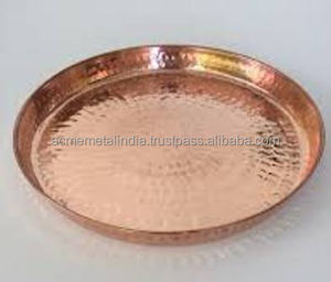 Juego de 3 bandejas redondas para servir alimentos con acabado de cobre sólido, ideales para uso diario, restaurantes, hoteles, utensilios de cocina de alta calidad - Product Image 3