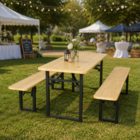 Ensemble table et banc robuste pour événements extérieurs, style pliable, couleur naturelle