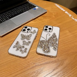 Coque de téléphone de luxe 3D papillon en strass pour <span class=keywords><strong>iPhone</strong></span> 17 Pro Max, style coréen, design personnalisé pour femmes, compatible <span class=keywords><strong>iPhone</strong></span> 16 15 14 Plus - Product Image 3
