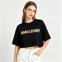 T-shirt court en soie/coton pour femme, impression numérique DTF, logo personnalisé, manches courtes, col rond, streetwear, haut d'été