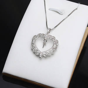Pendentif en argent S925 en forme de cœur avec dentelle, plateau vide pour bijoux en perles DIY pour femmes, 5-6 mm, 654-Findings & Components - Product Image 4