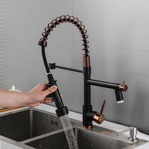 Deck Mount Brass Wholesale <b>Pull</b> Out Spring Commercial Single Lever Kitchen Water Mixer Tap With Led <b>Light</b> MK-LD9844BR Kitchen Mi - Product Image 1