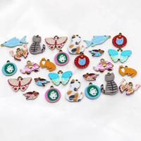 FMSCM-11 Breloques Animaux de Dessin Animé Mignons Chat Papillon Poisson Oiseau Éléphant Breloque Faite à la Main Bijoux en Acier Inoxydable Émail Breloque Enfant