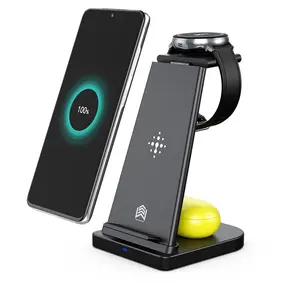 Pengisi Daya Nirkabel 3 In 1 QI Pad Station Stand untuk iPhone 14 14 Plus 14 Pro untuk Samsung Galaxy S22 Pengisian Daya Sangat Cepat untuk Jam Tangan