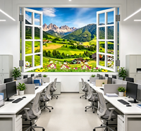 Papier peint mural 3D personnalisé, paysage de montagne et de vallée, fausse fenêtre, nature, herbe verte, fleurs, pour bureau, salon, décoration murale de la maison