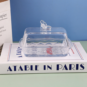 Plateau en <span class=keywords><strong>verre</strong></span> de stockage <span class=keywords><strong>rectangulaire</strong></span> transparent créatif, beurrier/boîte à graisse texturée domestique et plaque anti-poussière. - Product Image 3