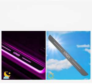 Новый Пользовательский логотип Rgb Беспроводной магнитный Автомобильный декоративный атмосферный датчик освещения автомобиля светодиодный порог приветственный Педальный светильник - Product Image 4