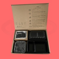 Nouvelle conception unique d'emballage en papier à emporter, boîte à lunch bento pour rôtir au barbecue avec grilles de barbecue intégrées, ensemble de compartiments pour charbon de bois