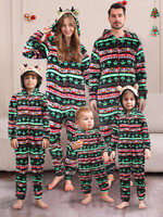 Combinaison de Noël thermique tricotée pour femme, pyjama mignon à imprimé dessin animé, à capuche, taille élastique, combinaison intégrale, pyjama familial