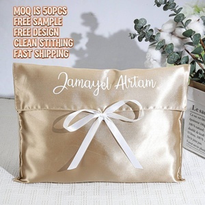 Customized Satin Lingerie <b>Bag</b> With Ribbon Logo Envelope Silk Hair Bundle Underwear Packaging <b>Dust</b> <b>Bag</b> Flap Gift Satin Pouch - Product Image 2