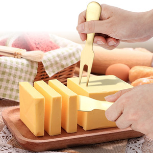 Juego de cuchillo y espátula para queso de acero inoxidable con tenedor para hornear y uso en la cocina, apto para lavavajillas, material 304 - Product Image 1