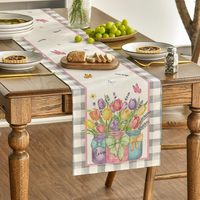 Chemin de table en lin de Pâques, lapin coloré, œuf de Pâques, fleur, 13 * 72 pouces, adapté à la décoration de la cuisine et de la table à manger