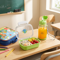 Ensemble de boîtes à lunch pour enfants pour la rentrée scolaire, boîte à lunch en plastique sans BPA avec gourde à paille, bento mignon anti-fuite pour les tout-petits à l'école