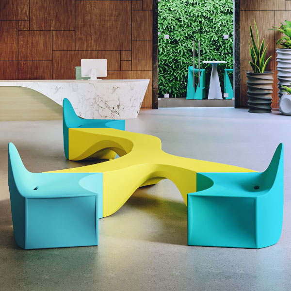 Уличная мебель, ротоформовочная пластиковая длинная скамья для парка