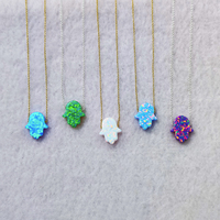 Collier main Hamsa coloré 1 pièce pour hommes et femmes, opale de feu créée en laboratoire, chaîne à maillons en laiton plaqué argent/or, anniversaire