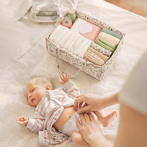Organisateur de rangement portable de luxe pour pépinière Fourre-tout matelassé Imprimé floral Nappy Caddy Basket Bag Baby Diaper Caddy - Product Image 3
