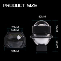 SANVI 58W 6000K A3 Phare de voiture à lentille de projecteur LED carrée de 3 pouces, kit de lampe de voiture à corps court pour lentille de projecteur LED carrée de 3 pouces