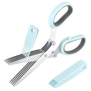 กรรไกรตัดสมุนไพร 5 ชั้น สแตนเลสสตีล สีฟ้าเทา รูปตัววี ขนาด 7.5 นิ้ว สำหรับใช้ในบ้าน - Product Image 3