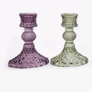 Customized Colorful Decorative Crystal Glass Taper Candle Holder Glass Candlestick