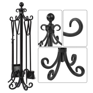 Juego de herramientas para chimenea de 5 piezas, juego de herramientas de leña para interiores de hierro fundido y soporte, juego de accesorios para chimenea al aire libre, herramientas para chimenea - Product Image 3